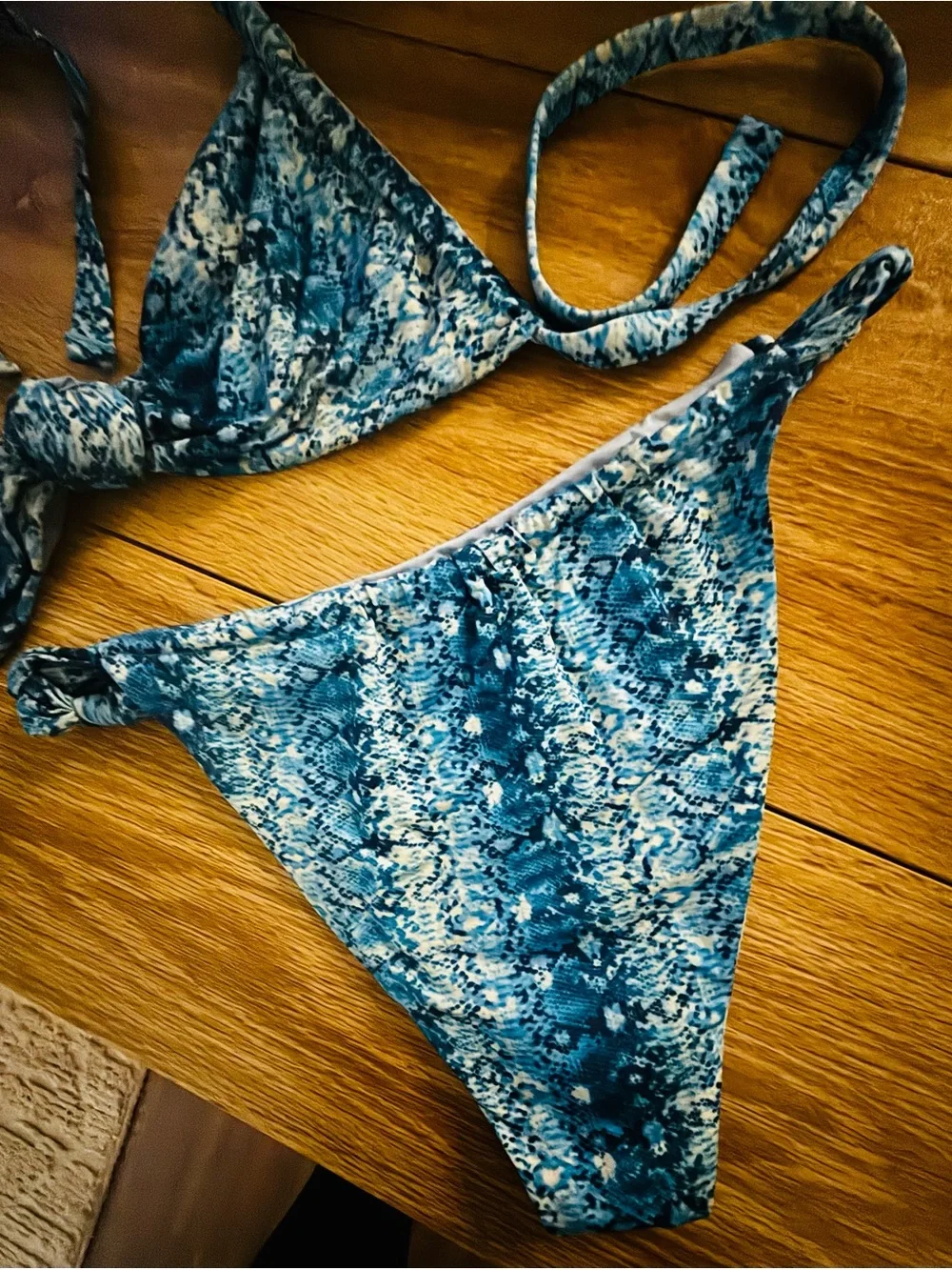 Frankie's Bikinis Blue Patterned Triangle Bikini Set